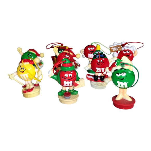 Vintage 90s Mars Inc Lot of 9 M&M Christmas Ornament Toppers Assorted 3 - 3.5" - Picture 2 of 8